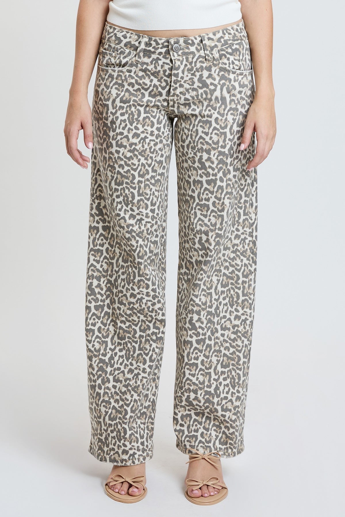 YMI Low Rise Leopard Print Wide Leg Jeans