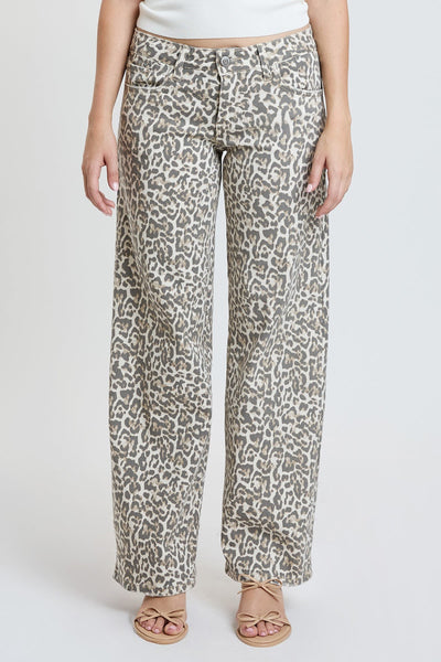 YMI Low Rise Leopard Print Wide Leg Jeans