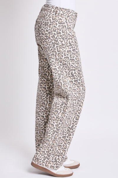 YMI Low Rise Leopard Print Wide Leg Jeans