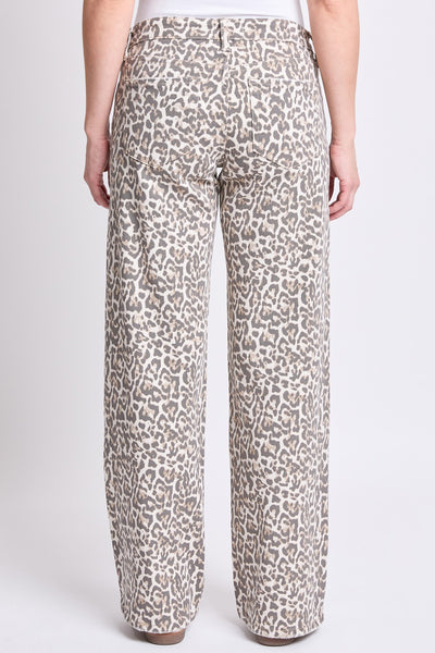 YMI Low Rise Leopard Print Wide Leg Jeans