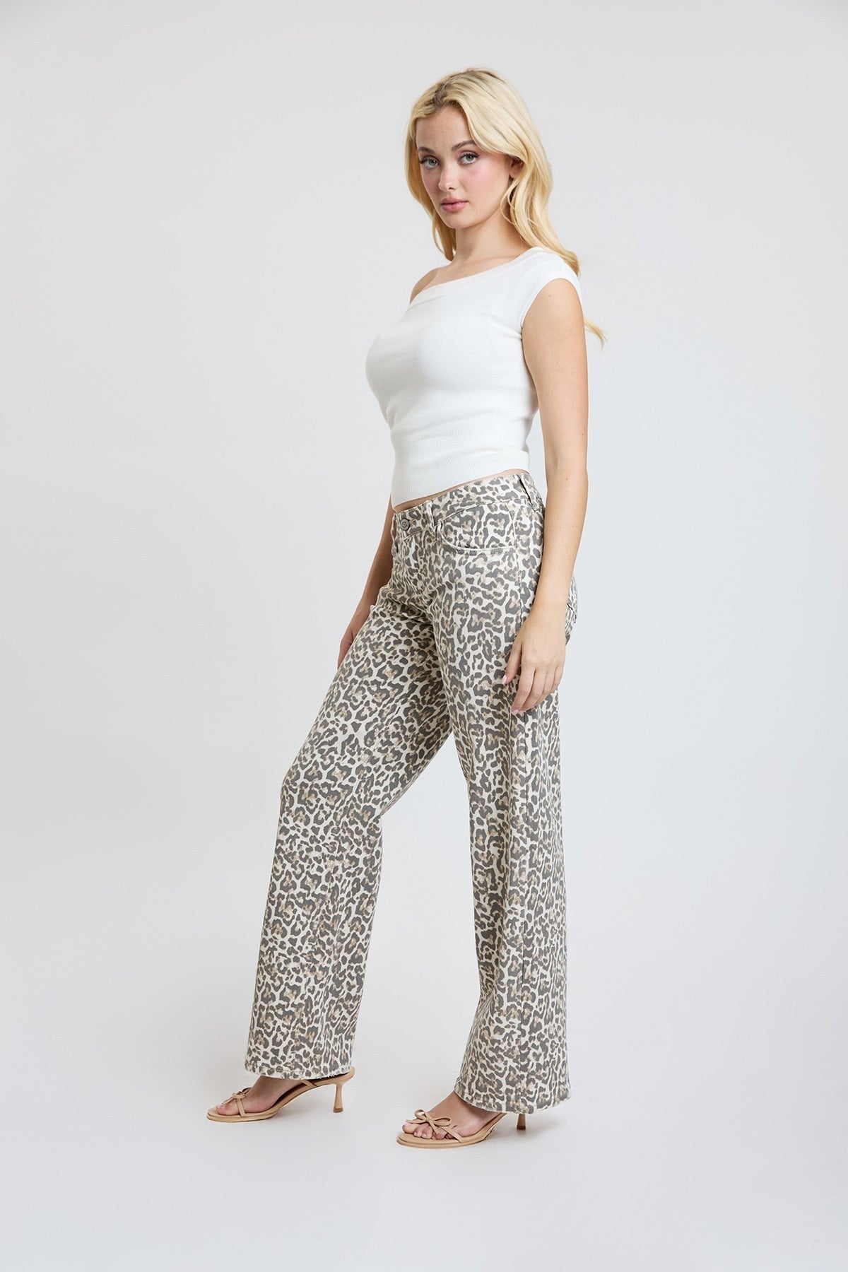 YMI Low Rise Leopard Print Wide Leg Jeans