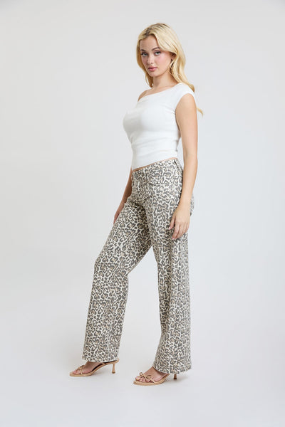YMI Low Rise Leopard Print Wide Leg Jeans