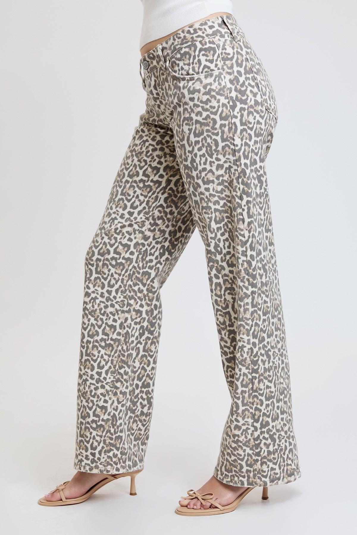 YMI Low Rise Leopard Print Wide Leg Jeans