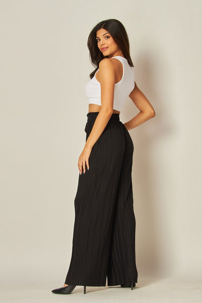 Pleated Wide Leg Tie Pants