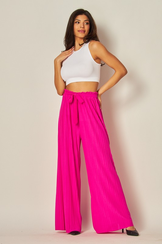 Pleated Wide Leg Tie Pants