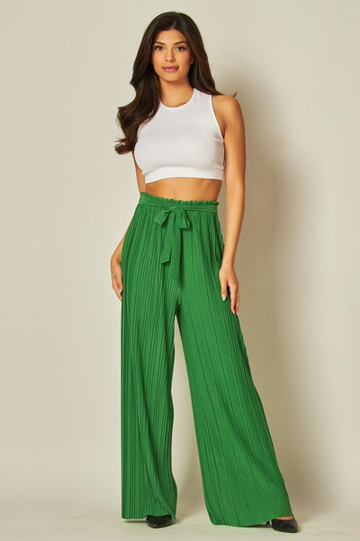 Pleated Wide Leg Tie Pants
