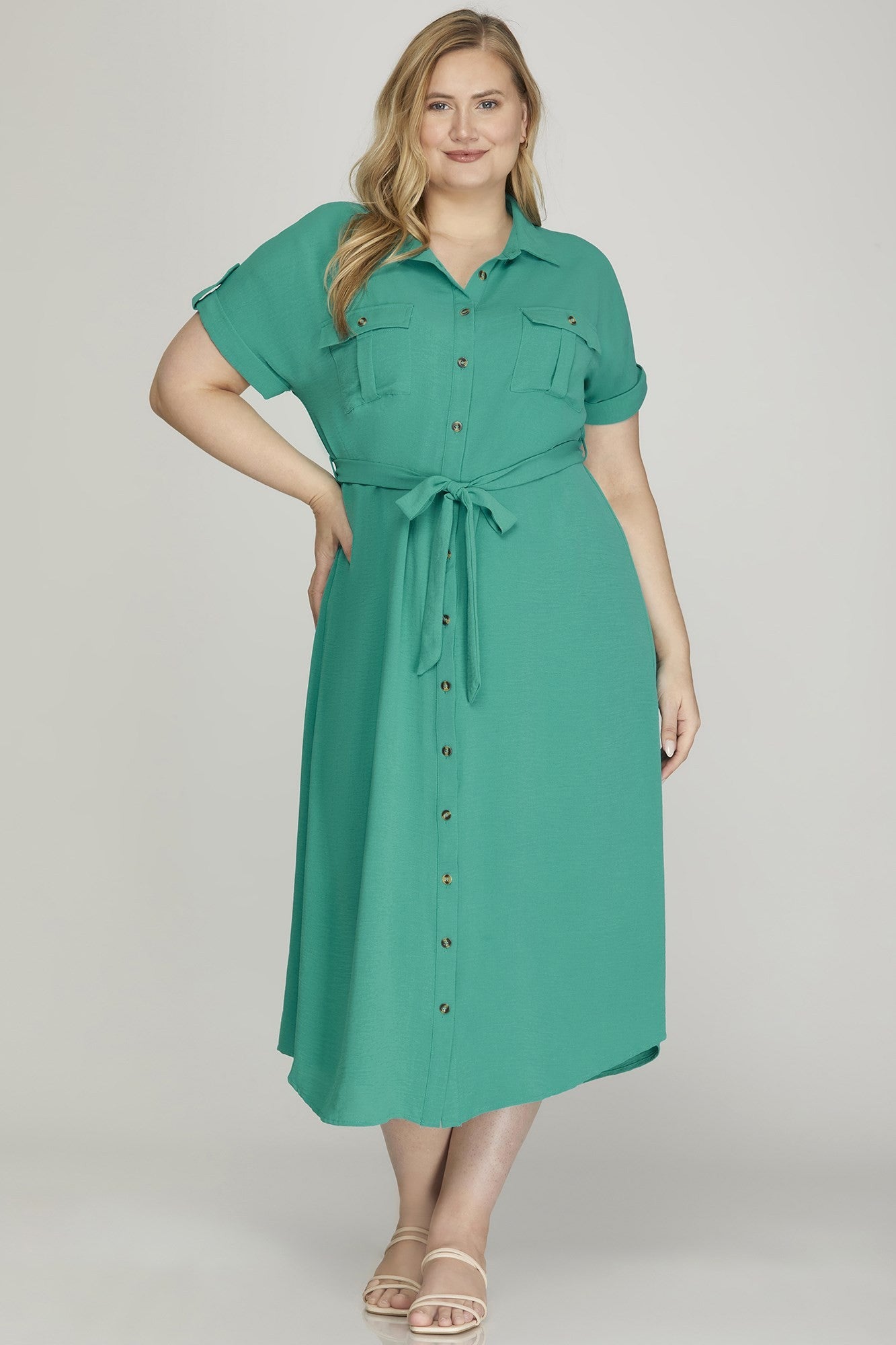 Drop Shoulder Button Down Dress