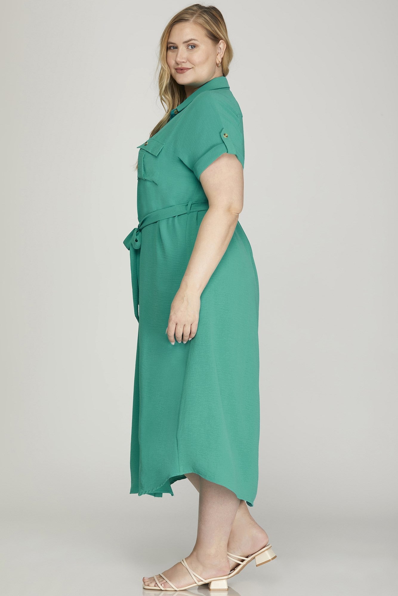 Drop Shoulder Button Down Dress