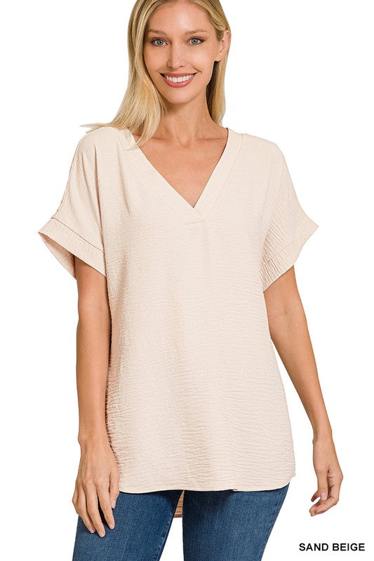 V Neck Hi-Low Hem Top