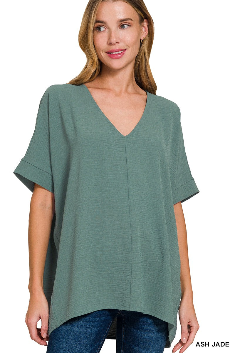 Woven Dolman Short Sleeve Top