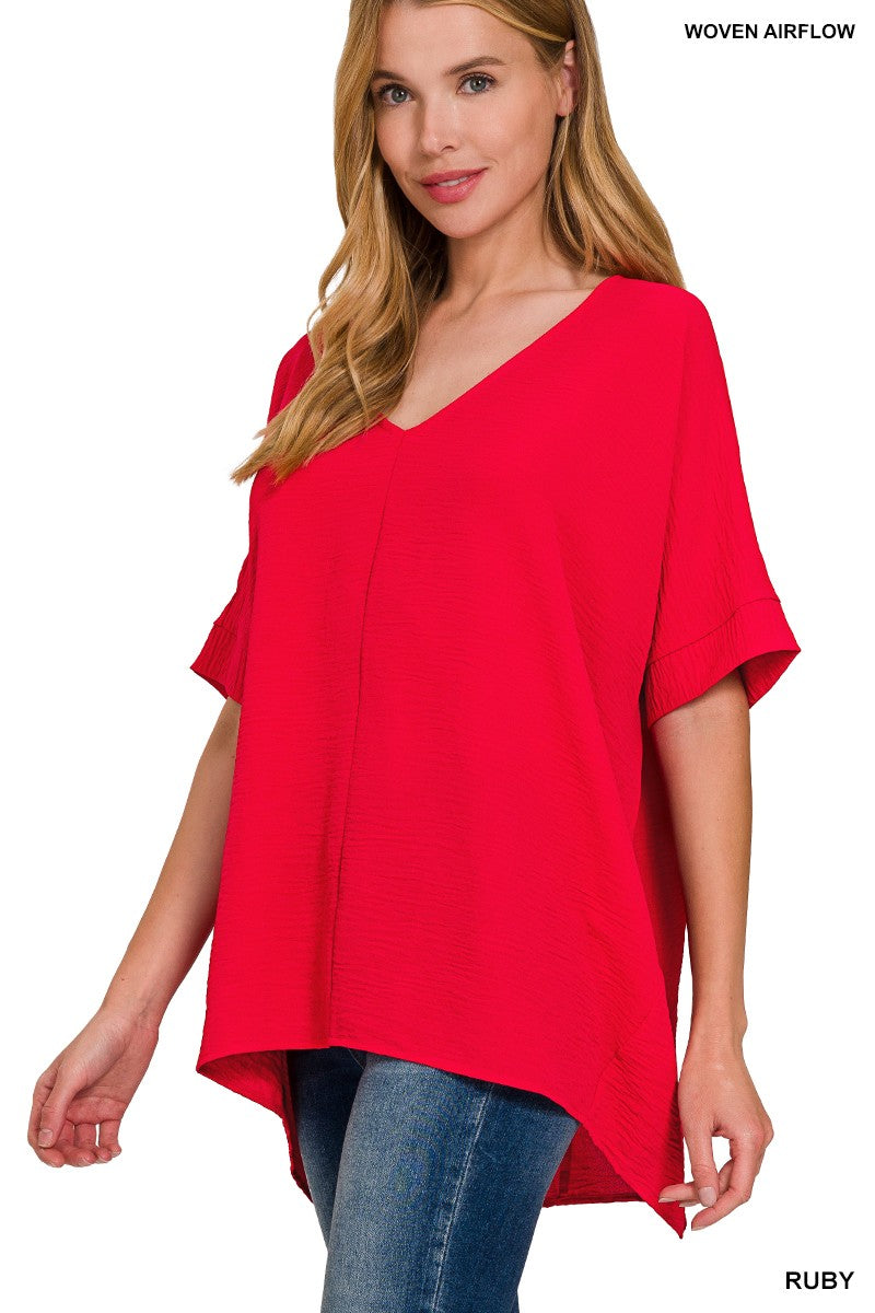 Woven Dolman Short Sleeve Top