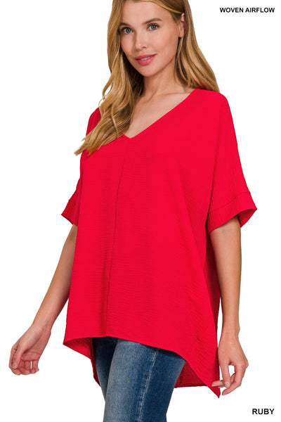 Woven Dolman Short Sleeve Top