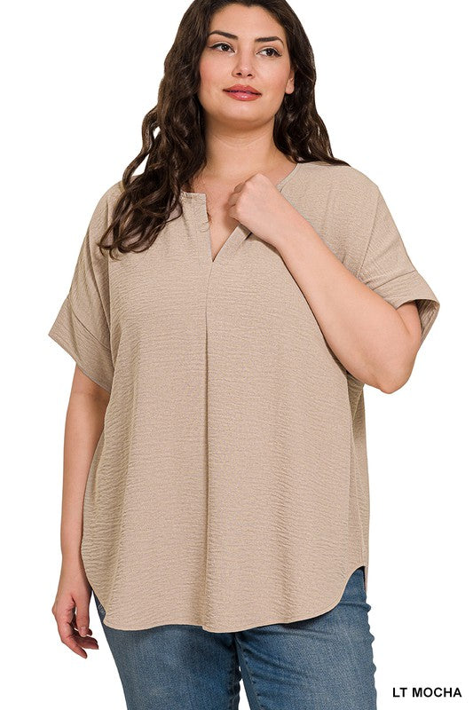 Plus Size Split Neck Top