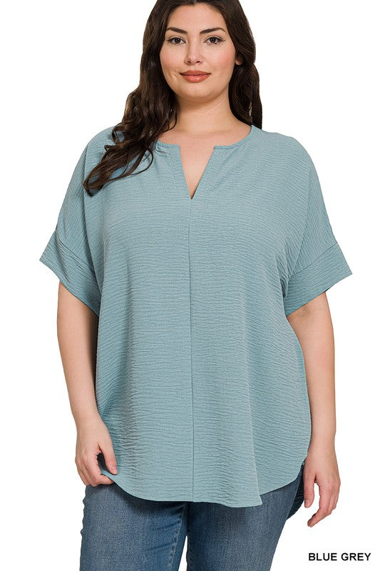 Plus Size Split Neck Top