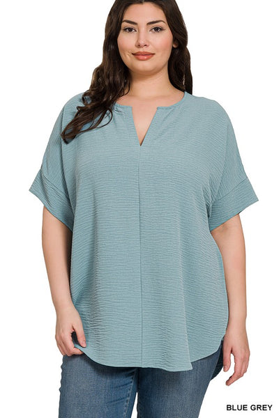 Plus Size Split Neck Top