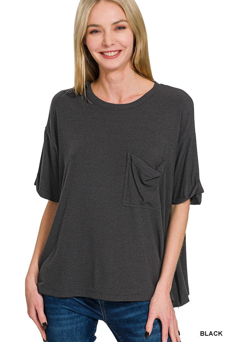 Oversized Ribbed Pocket Tee