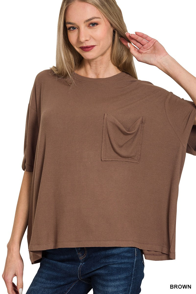 Oversized Ribbed Pocket Tee
