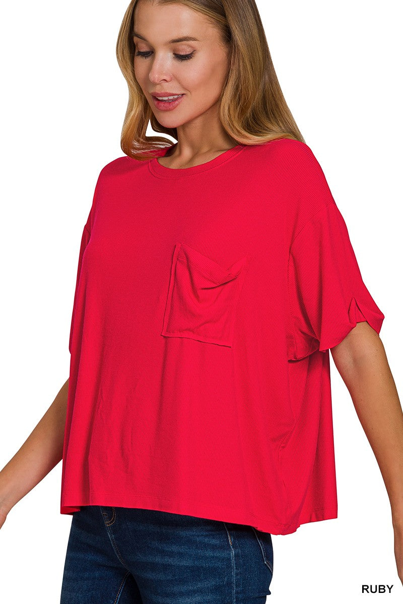 Oversized Ribbed Pocket Tee
