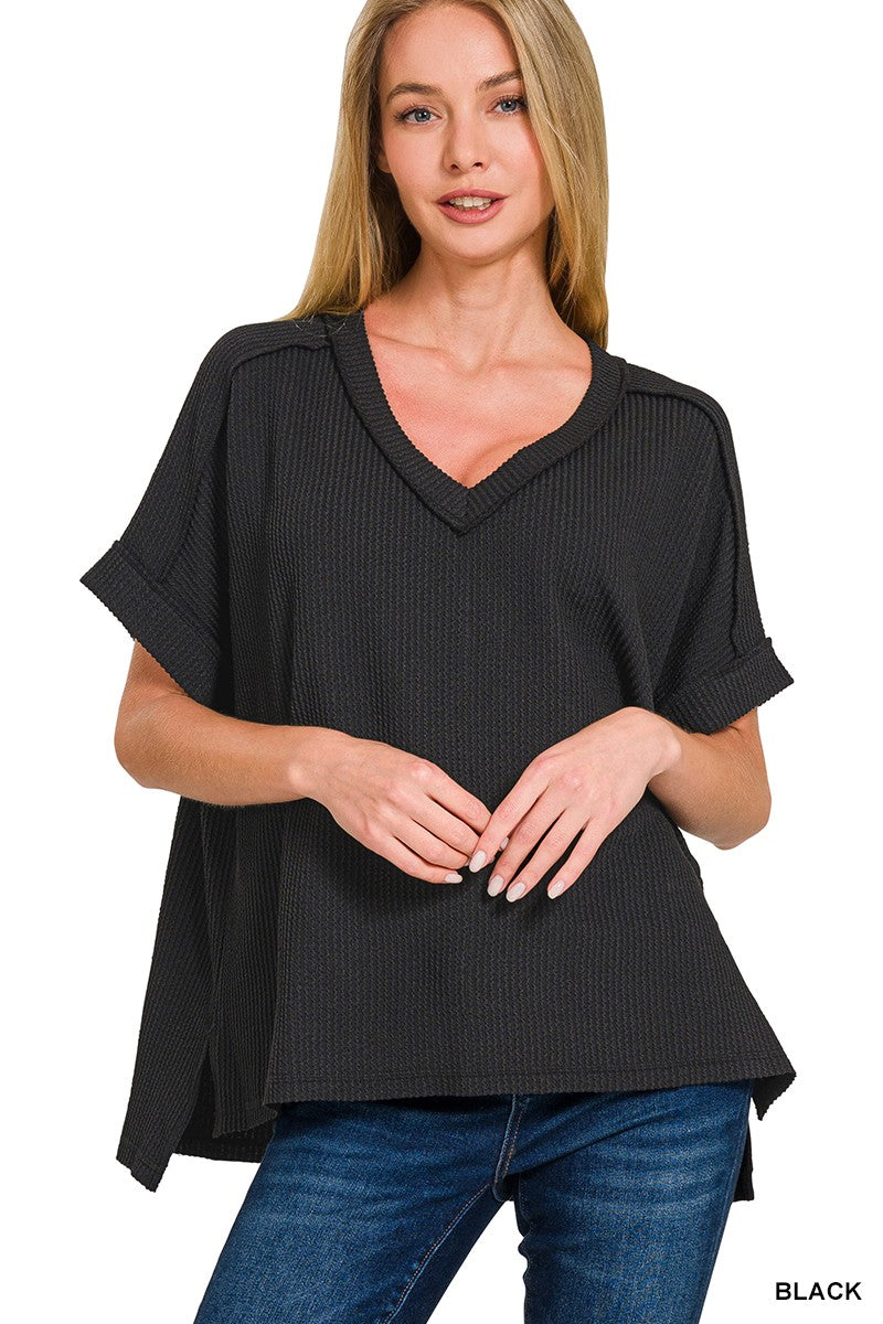 Ribbed V Neck Top