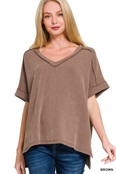 Ribbed V Neck Top