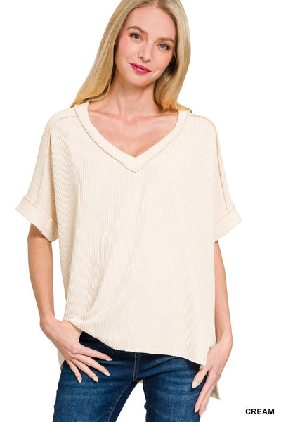Ribbed V Neck Top