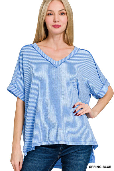Ribbed V Neck Top
