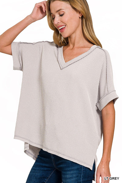 Ribbed V Neck Top