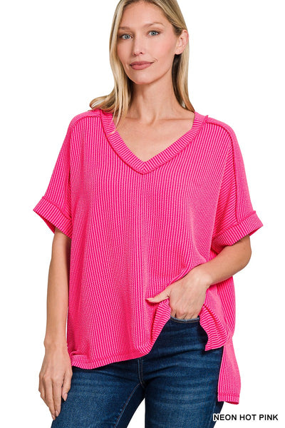 Ribbed V Neck Top