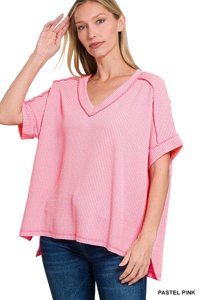 Ribbed V Neck Top