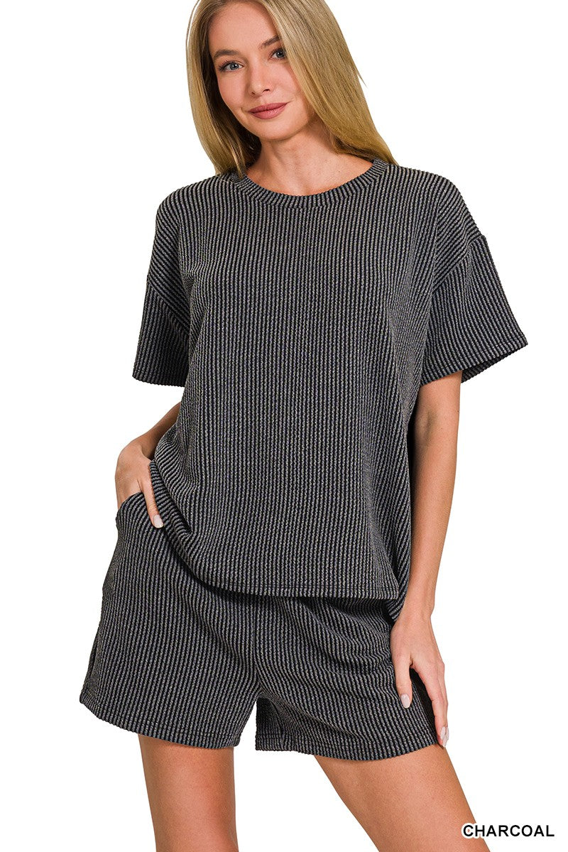 Ribbed Tee and Shorts Loungewear Set