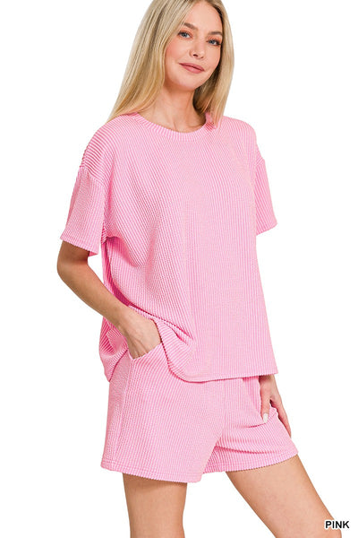 Ribbed Tee and Shorts Loungewear Set