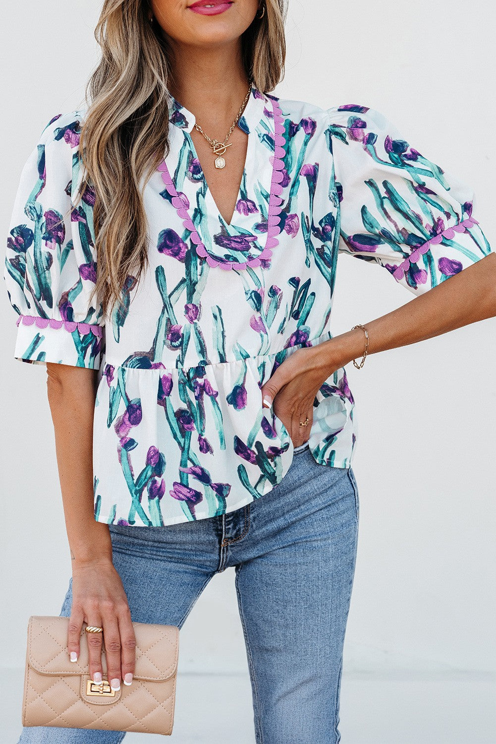 Floral Puff Sleeve Blouse
