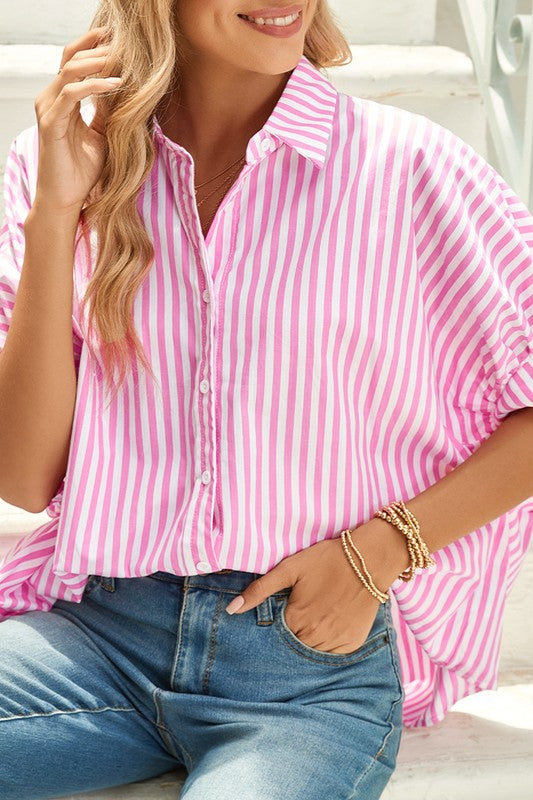 Stripe Button Up Dolman Top