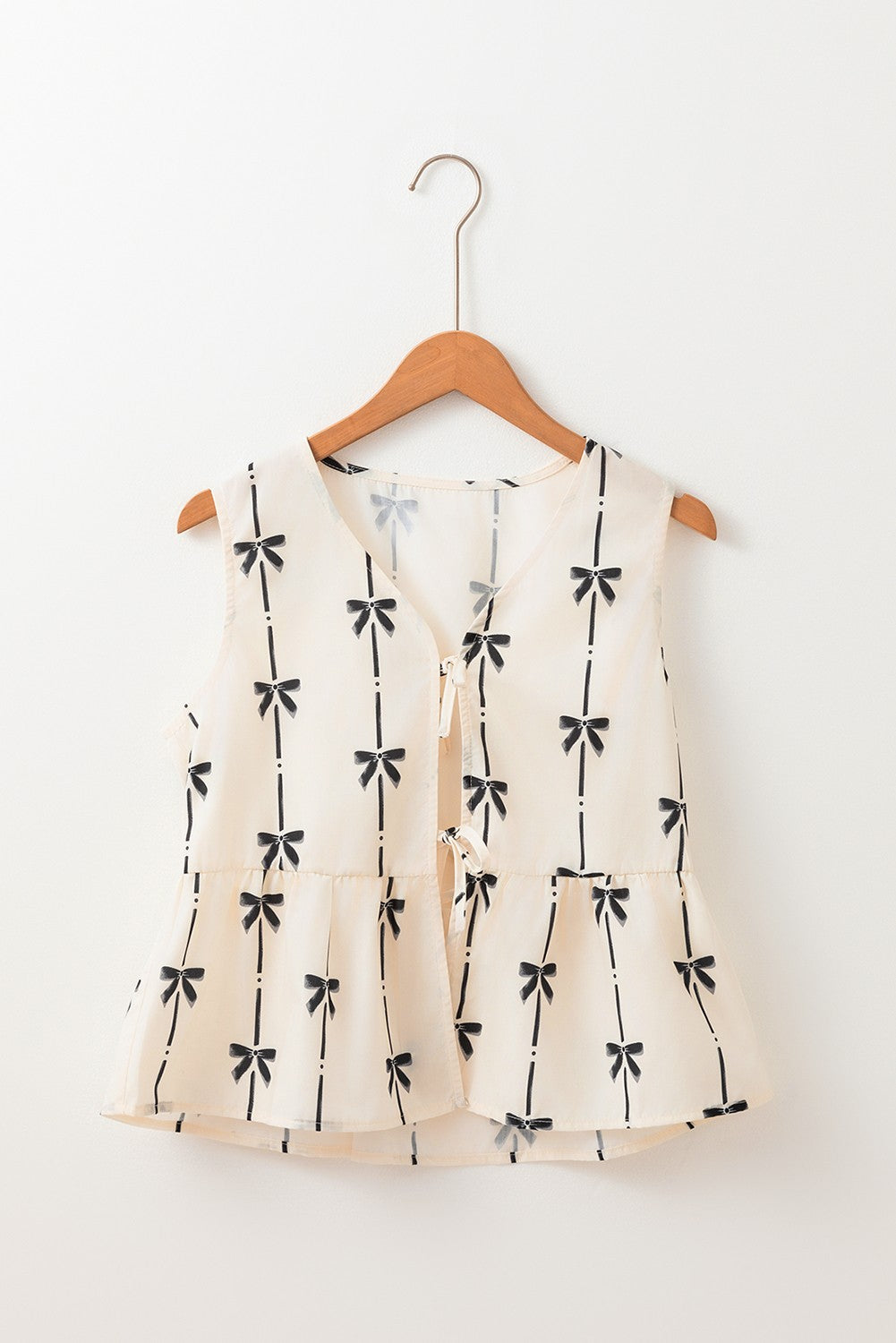 Bow Print Tie Front Layering Top