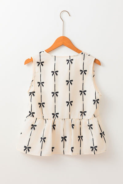 Bow Print Tie Front Layering Top