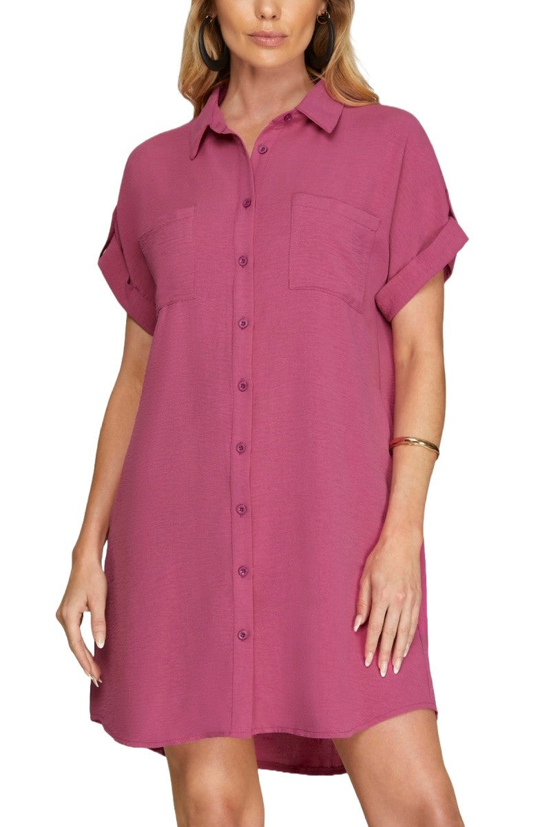 Drop Shoulder Button Up Shirt Dress