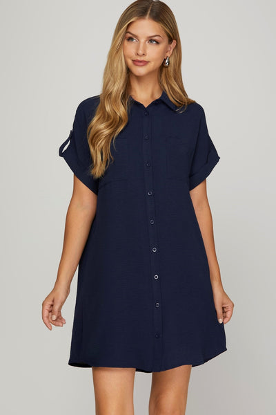 Drop Shoulder Button Up Shirt Dress