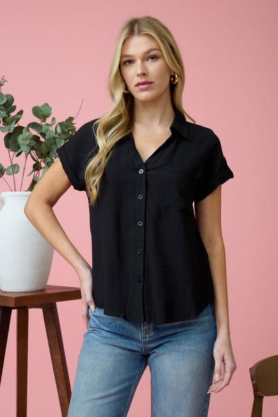 Short Sleeve Button Down Shirt in Black
