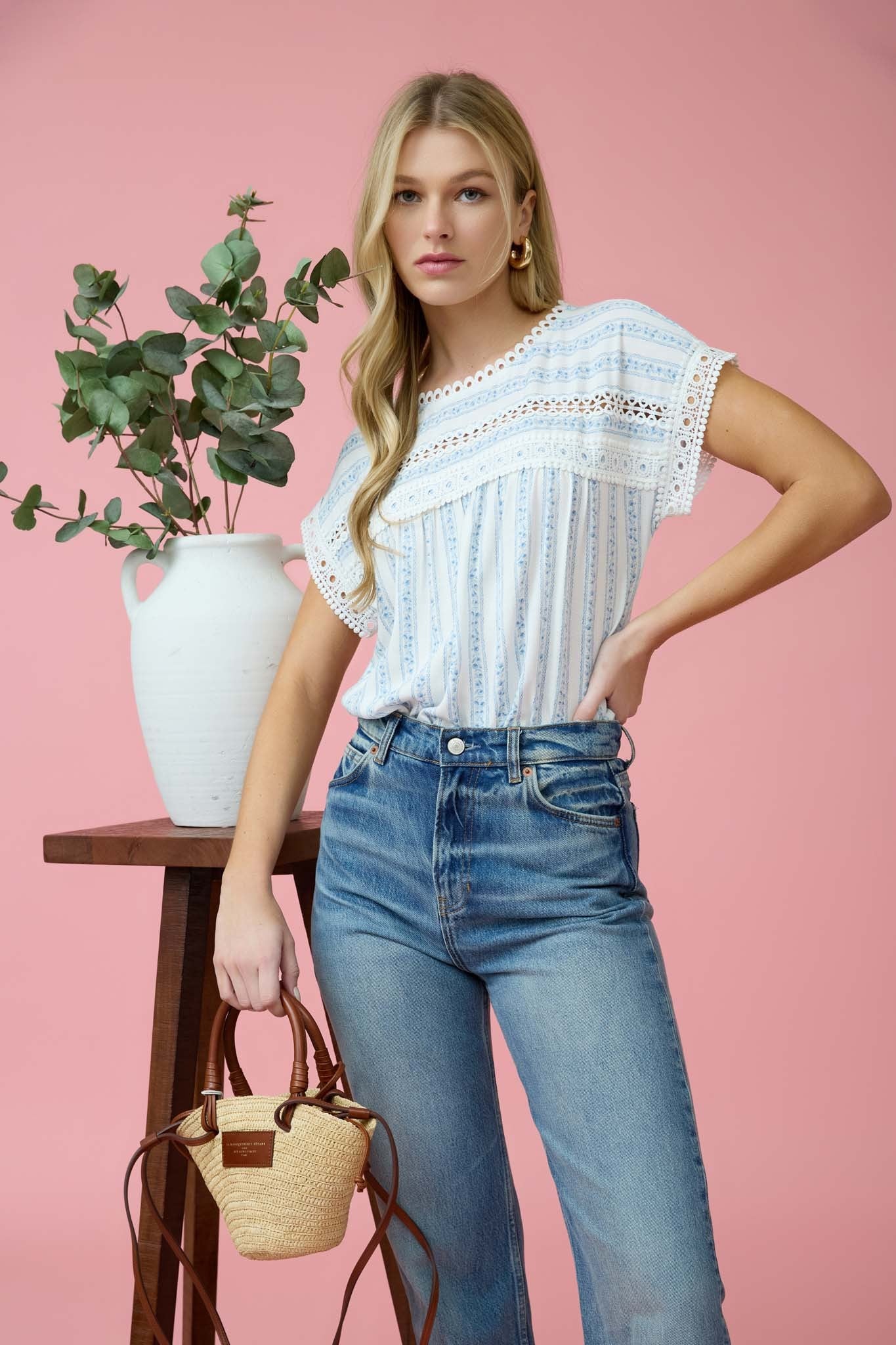 Stripe Floral Top in Blue