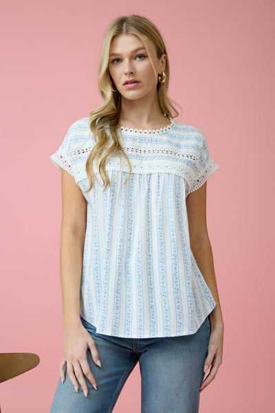 Stripe Floral Top in Blue
