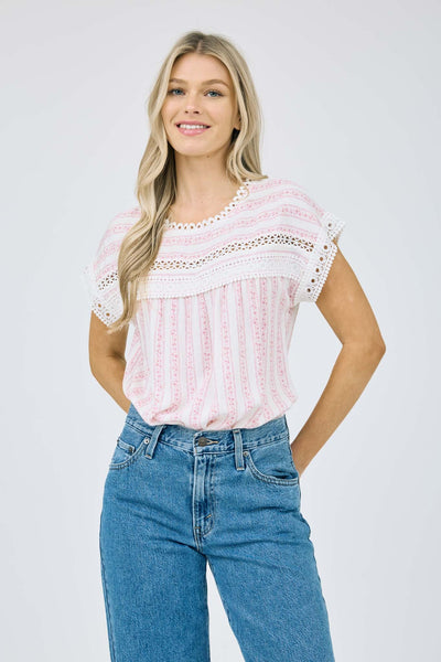 Stripe Floral Top in Mauve