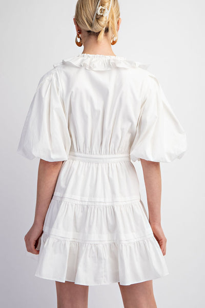 Puff Sleeve Wrap Mini Dress in White