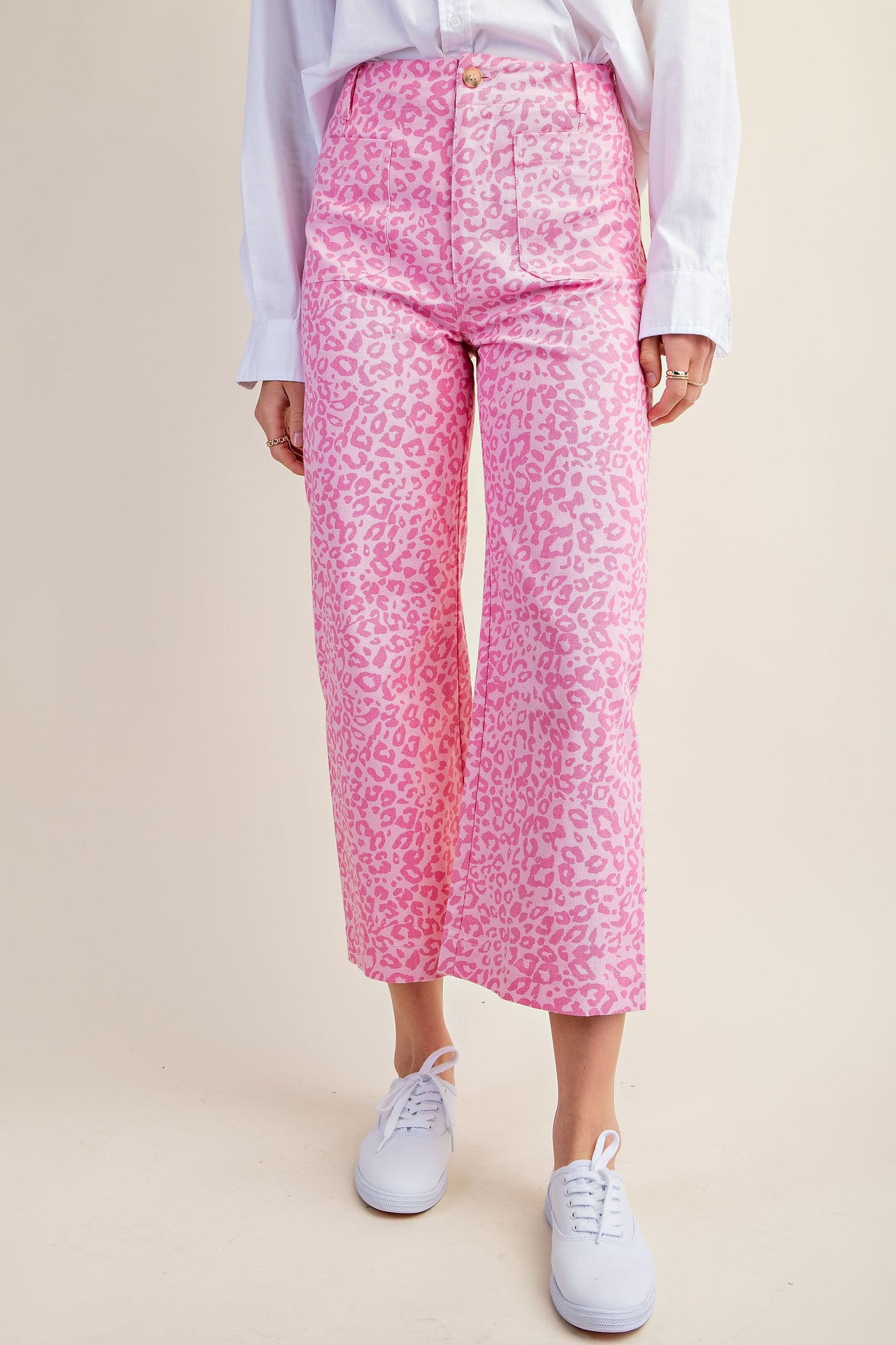 Ankle Crop Pants in Pink Leopard