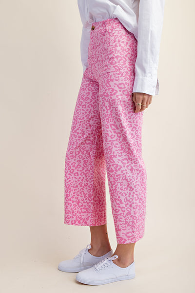 Ankle Crop Pants in Pink Leopard