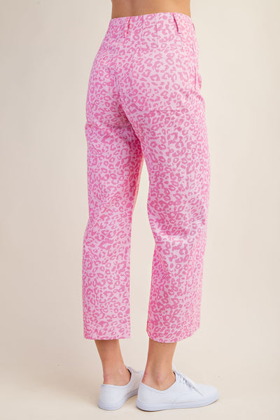 Ankle Crop Pants in Pink Leopard