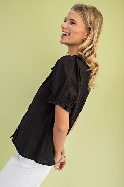 Short Puff Sleeve Blouse in Black
