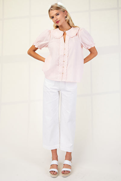 Short Puff Sleeve Blouse in Pink