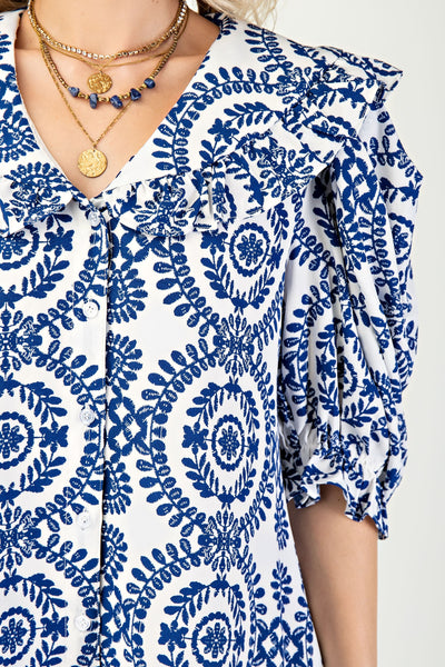 Printed Dress with Peter Pan Collar