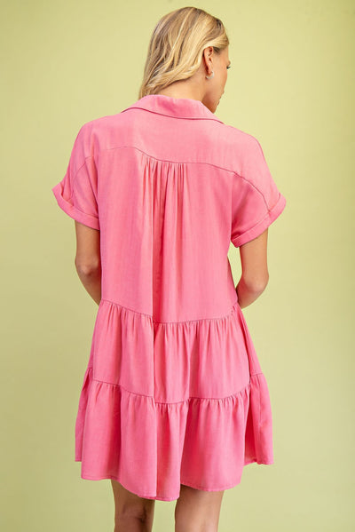 Embroidered Collar Dress in Pink