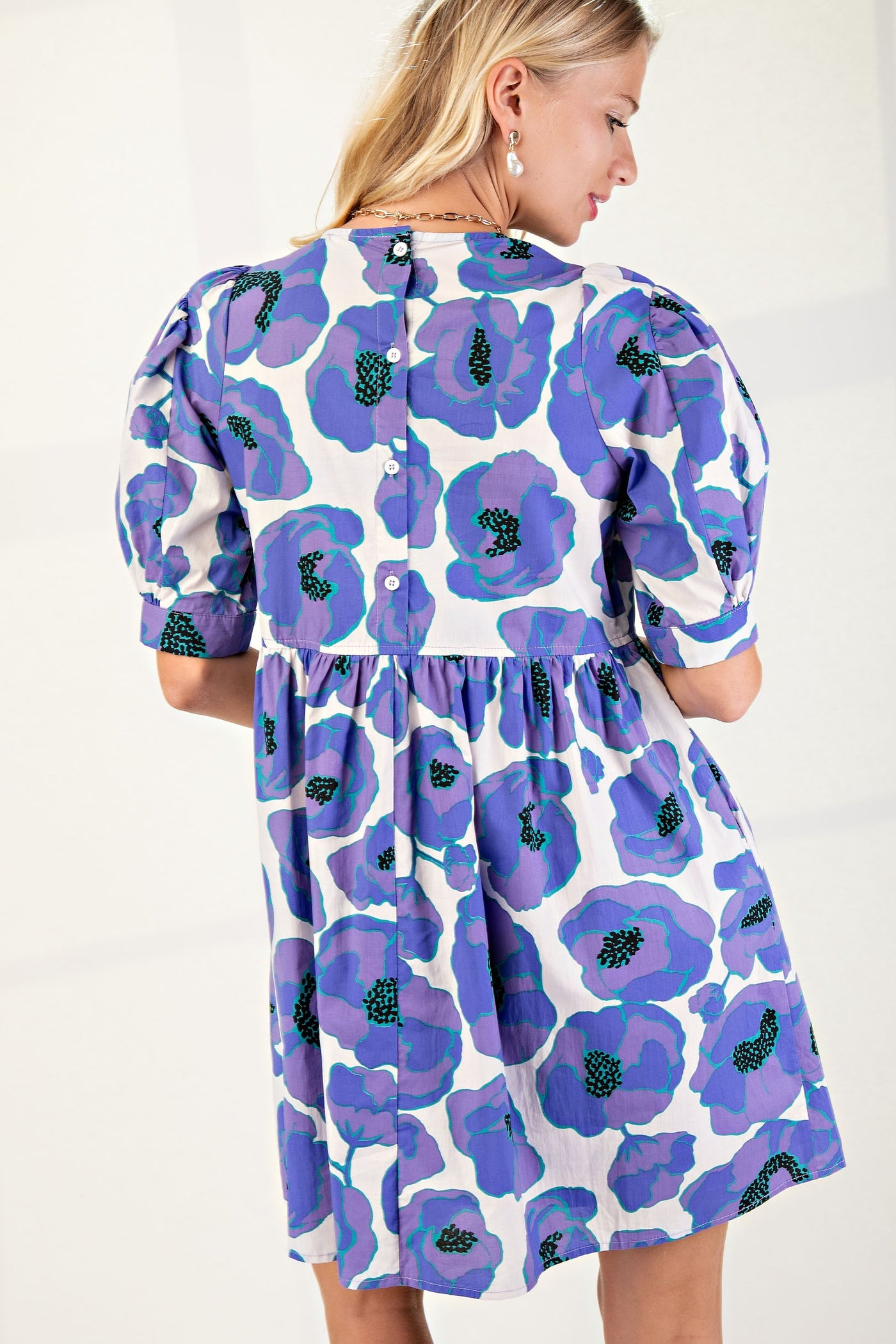 Print Puff Sleeve Mini Dress in Lilac